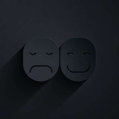 Kağıt kesiği Poker oyuncusu simgesi siyah arkaplanda izole edildi. Kağıt sanatı tarzı. Vektör İllüstrasyonu