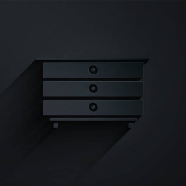 Kağıt kesiği Çekmece Sandığı simgesi siyah arkaplanda izole edilmiş. Kağıt sanatı tarzı. Vektör İllüstrasyonu