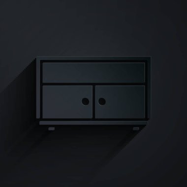 Kağıt kesiği Çekmece Sandığı simgesi siyah arkaplanda izole edilmiş. Kağıt sanatı tarzı. Vektör İllüstrasyonu