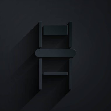 Kağıt kesiği sandalye simgesi siyah arkaplanda izole edilmiş. Kağıt sanatı tarzı. Vektör İllüstrasyonu