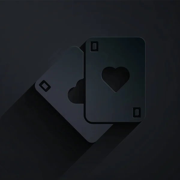 Řez Papíru Ikona Přehrávání Karet Izolovaných Černém Pozadí Hazard Kasinu — Stockový vektor