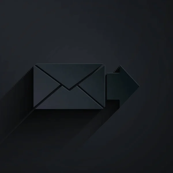 Kağıt Kesiği Siyah Arkaplanda Izole Edilmiş Zarf Simgesi Posta Mektup — Stok Vektör