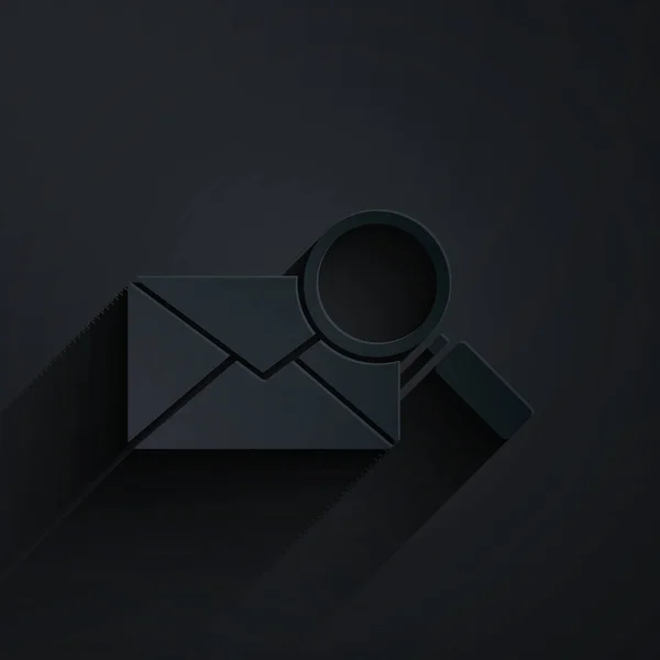 Papier Découpé Enveloppe Mail Avec Icône Loupe Isolée Sur Fond — Image vectorielle