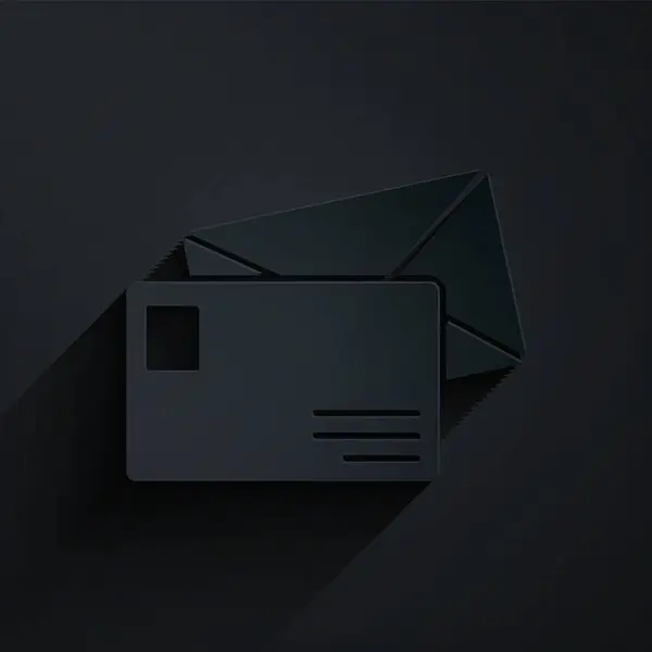 Έγγραφο Έκοψε Εικονίδιο Φακέλων Απομονωμένο Μαύρο Φόντο Email Σύμβολο Γράμμα — Διανυσματικό Αρχείο