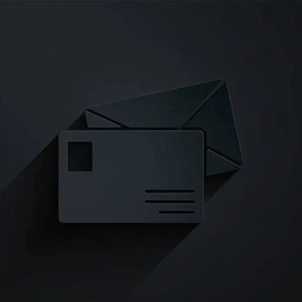 Corte Papel Icono Sobre Aislado Sobre Fondo Negro Mensaje Correo — Vector de stock