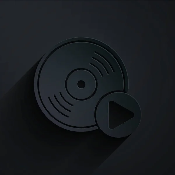 Kağıt Kesiği Vinil Disk Simgesi Siyah Arkaplanda Izole Edildi Kağıt — Stok Vektör