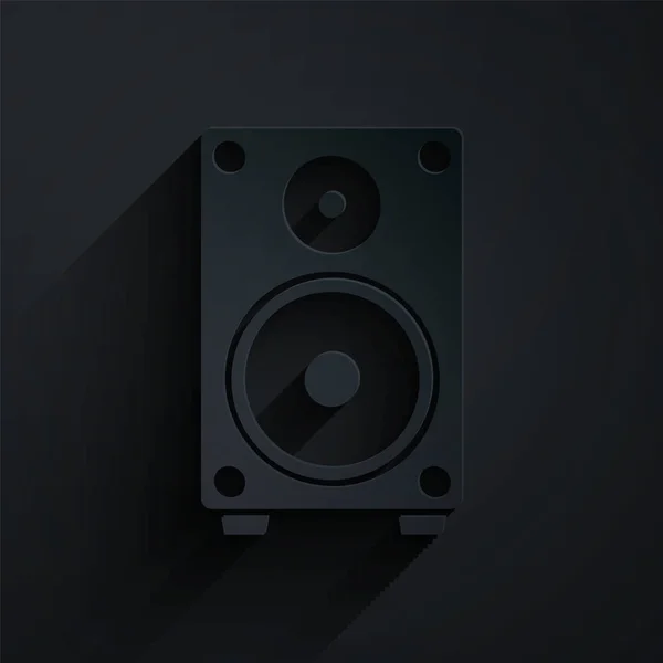 Paper Cut Stereo Speaker Icon Isolated Black Background Sound System — ストックベクタ