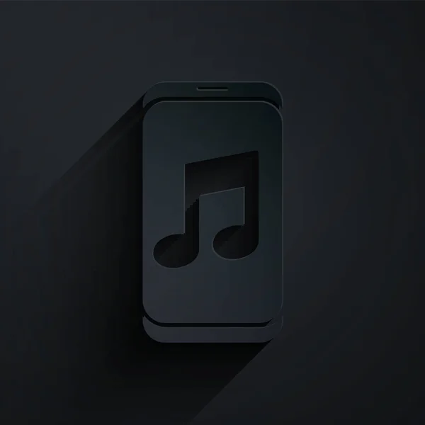 Papier Découpé Icône Lecteur Musique Isolé Sur Fond Noir Dispositif — Image vectorielle