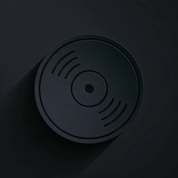 Kağıt Kesiği Vinil Disk Simgesi Siyah Arkaplanda Izole Edildi Kağıt — Stok Vektör