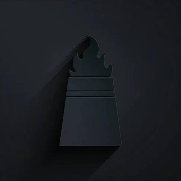 Papiergeschnittene Ölplattform Mit Feuer Symbol Isoliert Auf Schwarzem Hintergrund Feuerunfall — Stockvektor