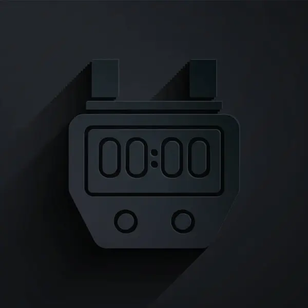 Papier Découpé Icône Chronomètre Isolé Sur Fond Noir Signe Minuterie — Image vectorielle