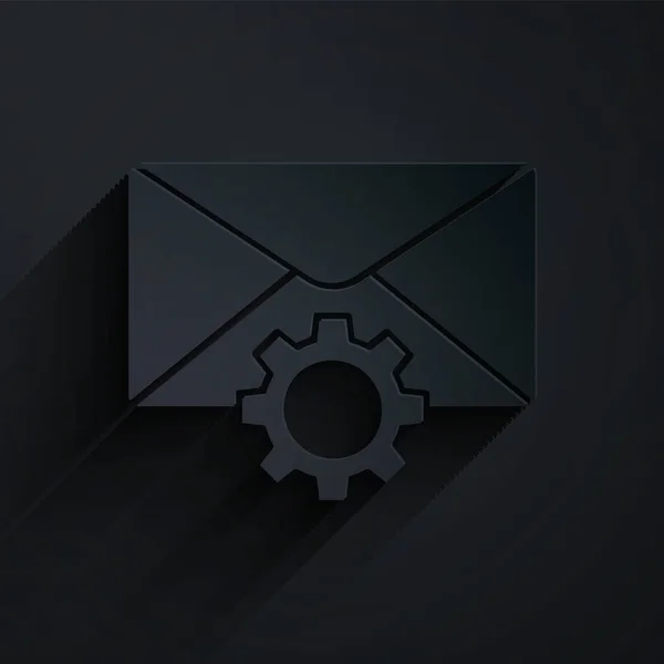 Papiergeschnittenes Umschlag Setting Symbol Isoliert Auf Schwarzem Hintergrund Papierkunst Vektorillustration — Stockvektor
