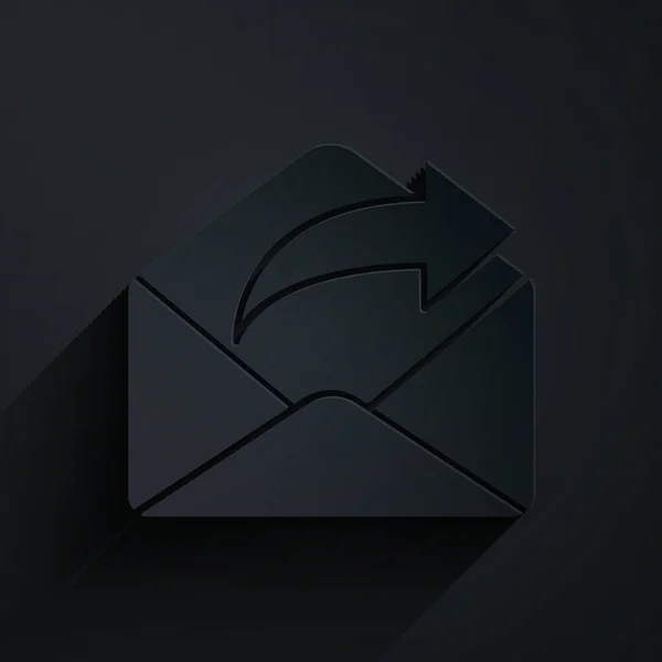 剪纸输出邮件图标孤立在黑色背景 信封的符号 出去的消息标志 邮件导航按钮 造纸艺术风格 病媒图解 — 图库矢量图片
