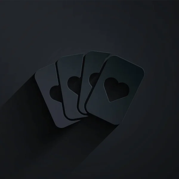 Pokrojony Papier Pokład Ikony Kart Odizolowany Czarnym Tle Hazard Kasynie — Wektor stockowy