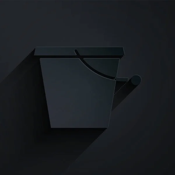 Papier Découpé Icône Seau Isolé Sur Fond Noir Style Art — Image vectorielle