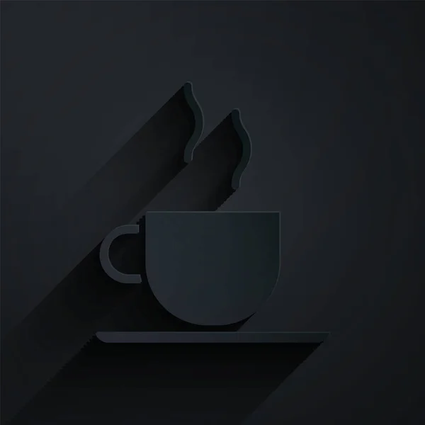 Papel Cortado Icono Taza Café Aislado Sobre Fondo Negro Taza — Vector de stock