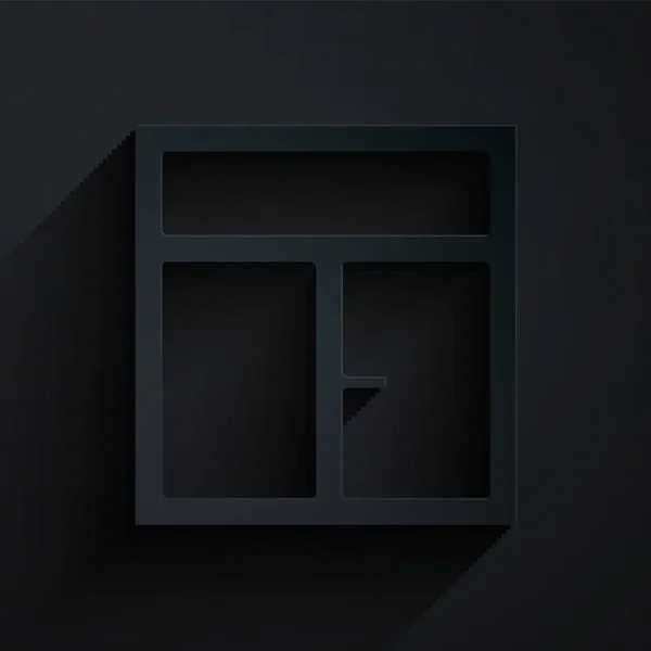 Papiergeschnittenes Fenster Raumsymbol Isoliert Auf Schwarzem Hintergrund Papierkunst Vektorillustration — Stockvektor
