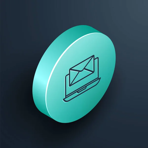 Isometric Ligne Ordinateur Portable Avec Enveloppe Mail Ouvert Sur Icône — Image vectorielle