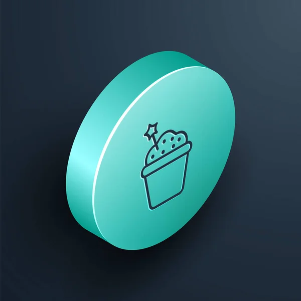 Isometric Line Cake Icon Isolated Black Background Happy Birthday Turquoise — Stock Vector