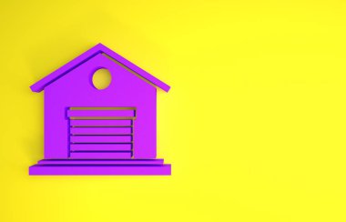 Sarı arka planda Mor Depo simgesi izole edildi. Minimalizm kavramı. 3d illüstrasyon 3d canlandırma