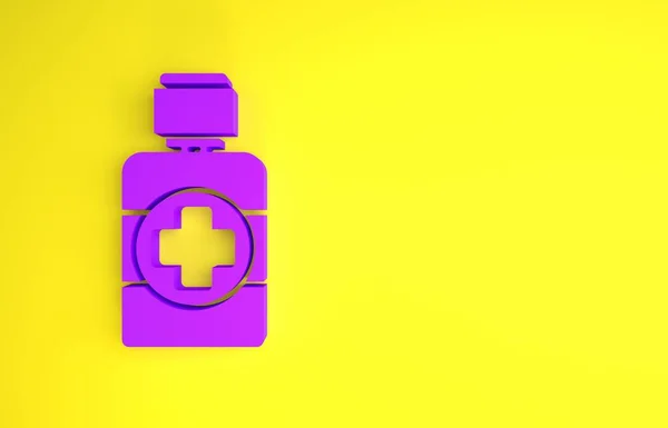 Фиолетовая Бутылка Лекарственного Сиропа Икона Выделена Желтом Фоне Концепция Минимализма — стоковое фото