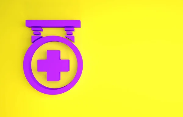 Ícone Tabuleta Hospital Roxo Isolado Fundo Amarelo Conceito Minimalismo Ilustração — Fotografia de Stock