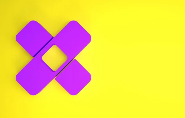 Фіолетовий Хрестоподібний Гіпсовий Значок Ізольований Жовтому Тлі Медична Штукатурка Клейка — стокове фото