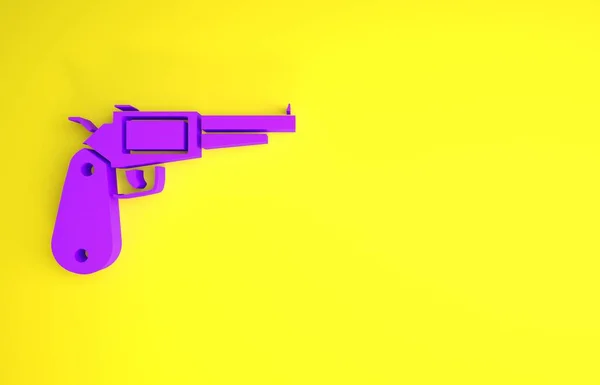 Purple Revolver Gun Icon Isolated Yellow Background Minimalism Concept Illustration — Stock Photo, Image