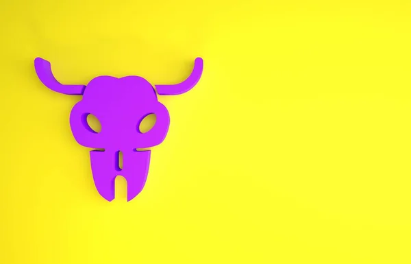 Ikona Fialové Lebky Buffalo Izolované Žlutém Pozadí Minimalismus Ilustrace Vykreslení — Stock fotografie