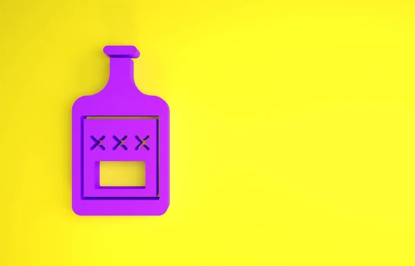 Icono Botella Whisky Púrpura Aislado Sobre Fondo Amarillo Concepto Minimalista — Foto de Stock