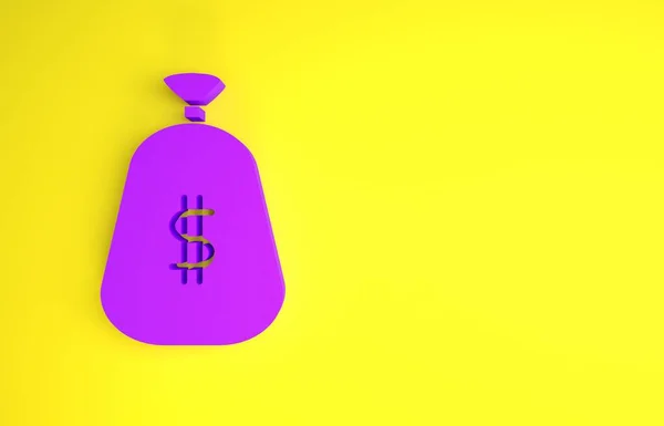 Purple Money Bolsa Icono Aislado Sobre Fondo Amarillo Dólar Símbolo — Foto de Stock