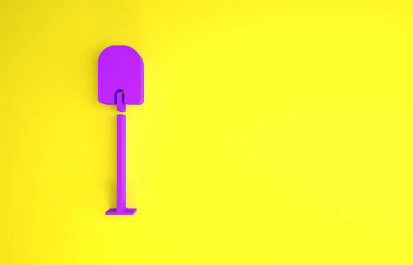 黄色の背景に隔離された紫色のシャベルアイコン 園芸用具 農業のためのツール 最小限の概念 3Dイラスト3Dレンダリング — ストック写真