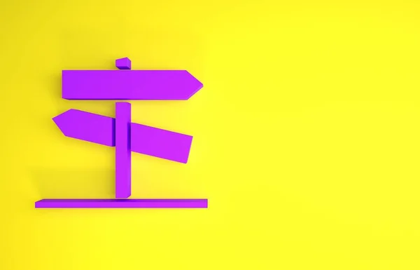 Roxo Sinal Trânsito Ícone Signpost Isolado Fundo Amarelo Símbolo Ponteiro — Fotografia de Stock