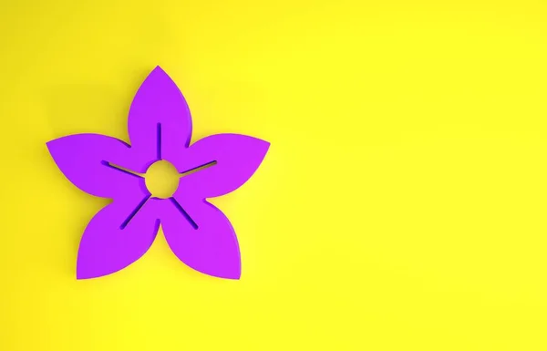 Fialová Lotus Květinová Ikona Izolované Žlutém Pozadí Minimalismus Ilustrace Vykreslení — Stock fotografie