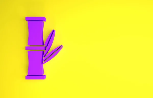 黄色の背景に分離された紫色の竹のアイコン 最小限の概念 3Dイラスト3Dレンダリング — ストック写真