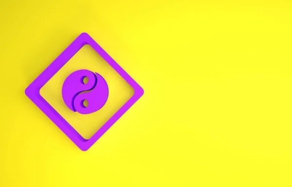 Purple Yin Yang symbol of harmony and balance icon isolated on yellow background. Minimalism concept. 3d illustration 3D render