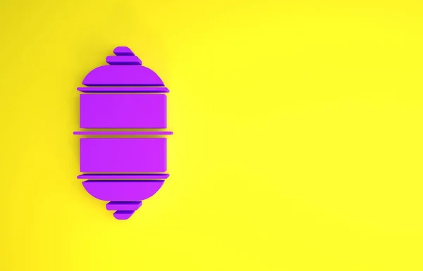 黄色の背景に分離された紫色の中国の紙の提灯のアイコン 最小限の概念 3Dイラスト3Dレンダリング — ストック写真