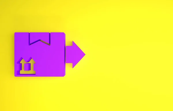 Фіолетова Картонна Коробка Символом Руху Ізольована Жовтому Тлі Коробка Посилка — стокове фото
