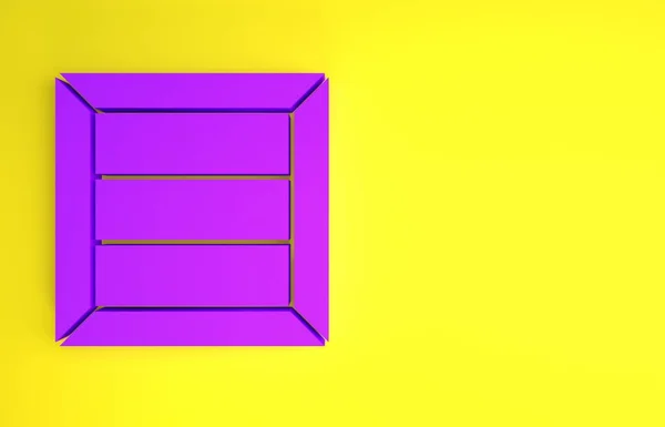 紫色木盒图标孤立在黄色背景 最低纲领的概念 3D说明3D — 图库照片