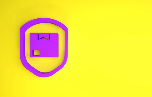 Purple Delivery Pack Beveiliging Met Schild Pictogram Geïsoleerd Gele Achtergrond — Stockfoto