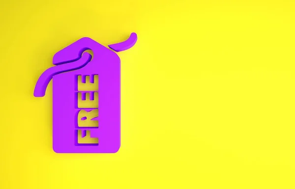 Фиолетовый Ценник Надписью Свободный Значок Желтом Фоне Значок Цене Акция — стоковое фото