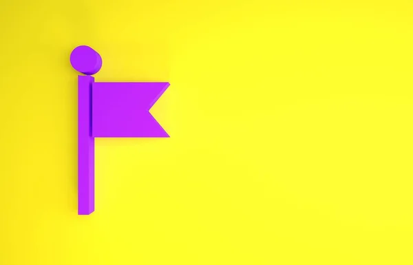 Icono Bandera Púrpura Aislado Sobre Fondo Amarillo Símbolo Marcador Ubicación — Foto de Stock
