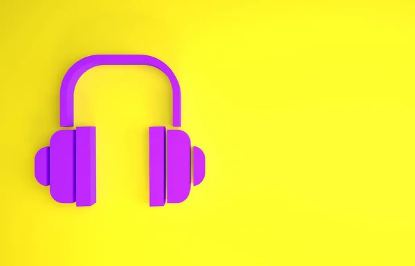 Purple Headphones Icon Isolated Yellow Background Support Customer Service Hotline — Stock Photo, Image