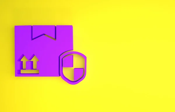 Purple Delivery Pack Beveiliging Met Schild Pictogram Geïsoleerd Gele Achtergrond — Stockfoto
