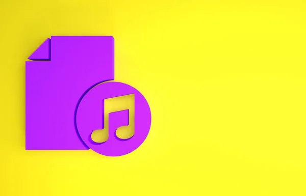 Purpurowa Książka Muzyczna Ikoną Nuty Żółtym Tle Arkusz Muzyczny Drążkiem — Zdjęcie stockowe