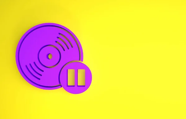 Purple Vinyl disk icon isolated on yellow background. Minimalism concept. 3d illustration 3D render