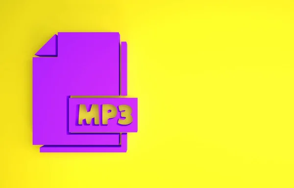 Purple Mp3 File Document Stáhnout Mp3 Tlačítko Ikonu Izolované Žlutém — Stock fotografie