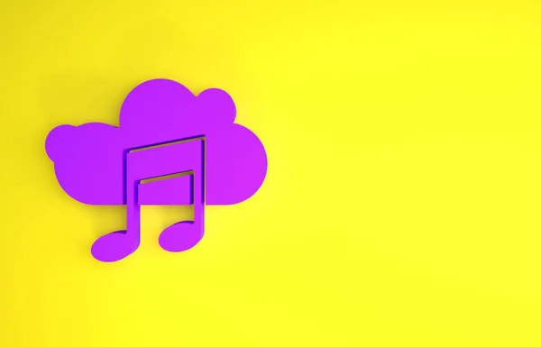 Purple Music streaming service icon isolated on yellow background. Sound cloud computing, online media streaming, song, audio wave. Minimalism concept. 3d illustration 3D render
