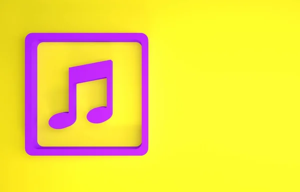 Purple Music Note Tón Ikony Izolované Žlutém Pozadí Minimalismus Ilustrace — Stock fotografie