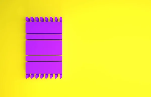 紫色海滩毛巾图标孤立在黄色背景 最低纲领的概念 3D渲染3D插图 — 图库照片